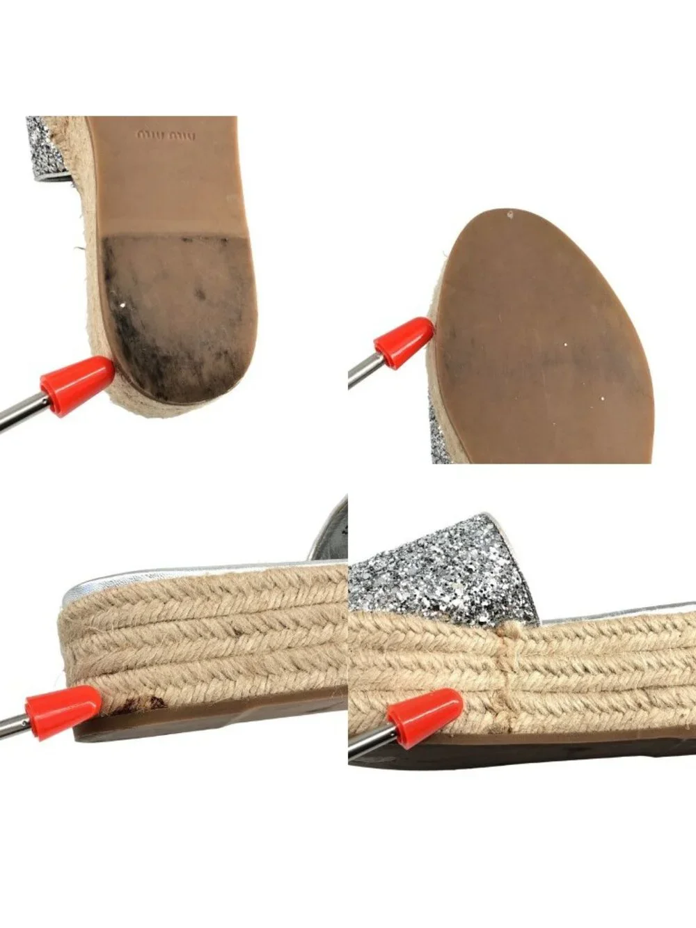 Miu Miu Espadrilles Sandals Silver Beige